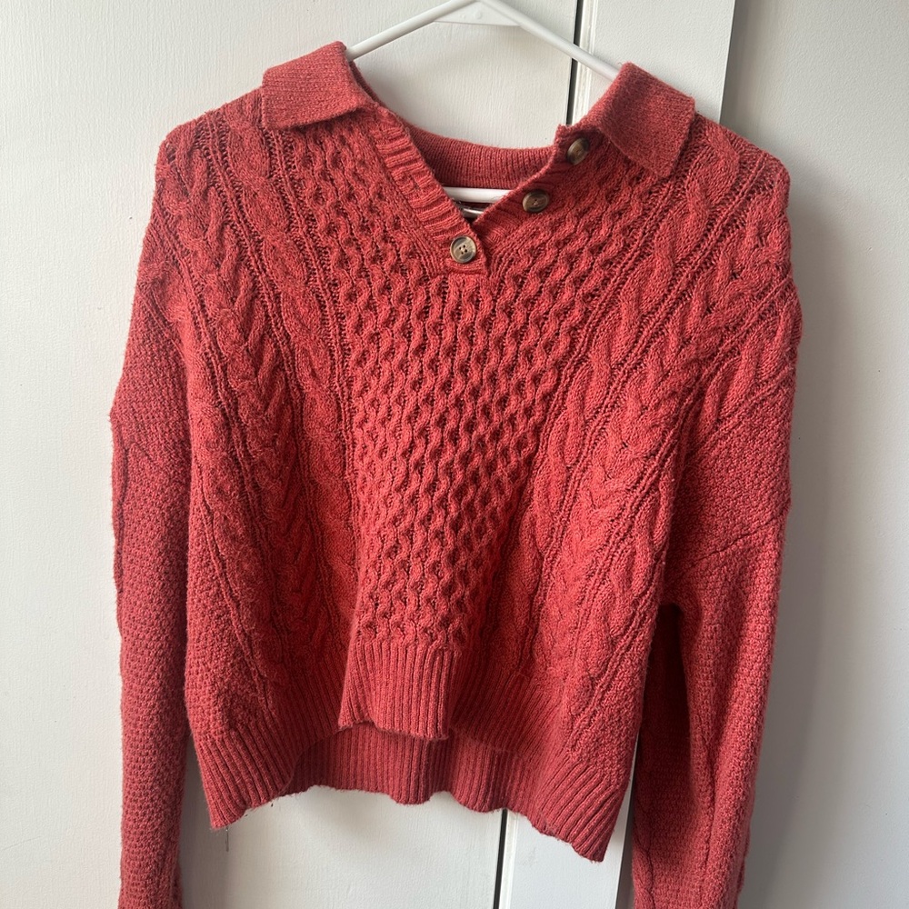 American Eagle Outfitters Pink/Red Button Sweater